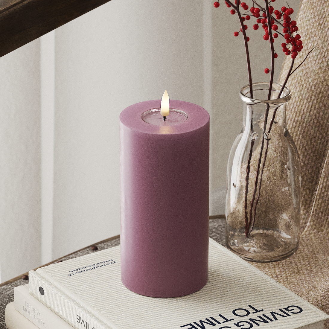 Deluxe Homeart LED Pillar candle Ø 7.5 x 15 cm Light Purple LED Pillar candle 4