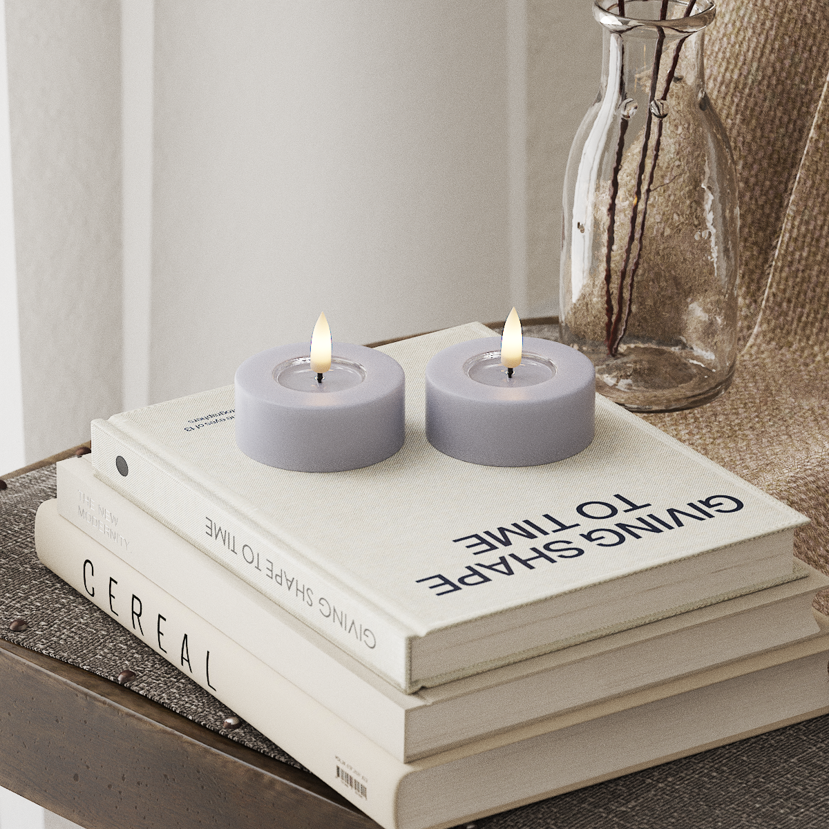 Deluxe Homeart LED Jumbo Tealight candle 2 pieces Large Dusty Blue LED jumbo Tealight candle 4