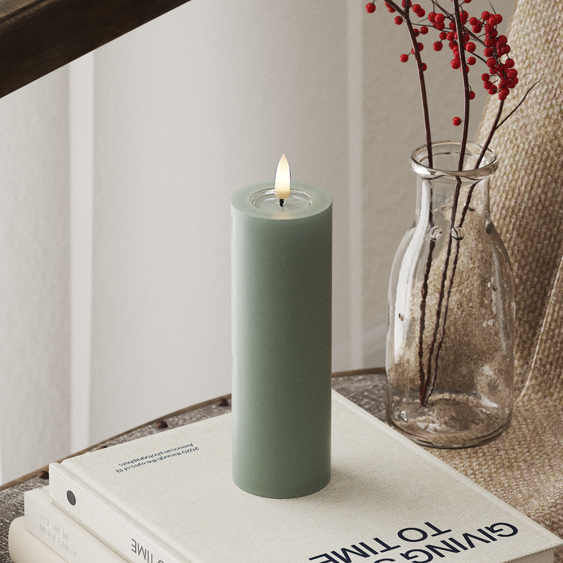 Deluxe Homeart LED Blokklys Ø 5 x 15 cm Salviegrønn LED blokklys 4