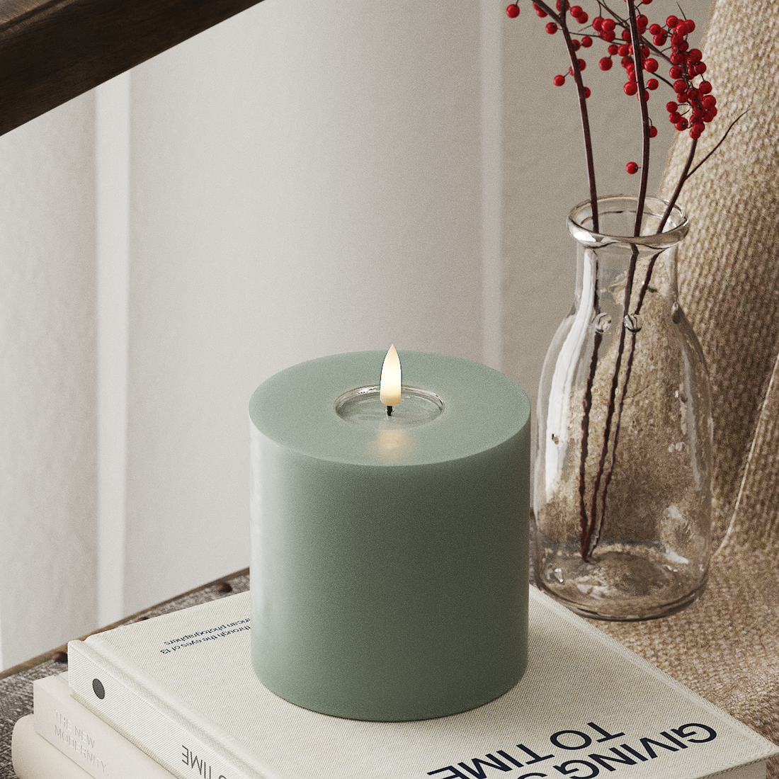 Deluxe Homeart LED Blokklys Ø 10 x 10 cm Salviegrønn LED blokklys 4