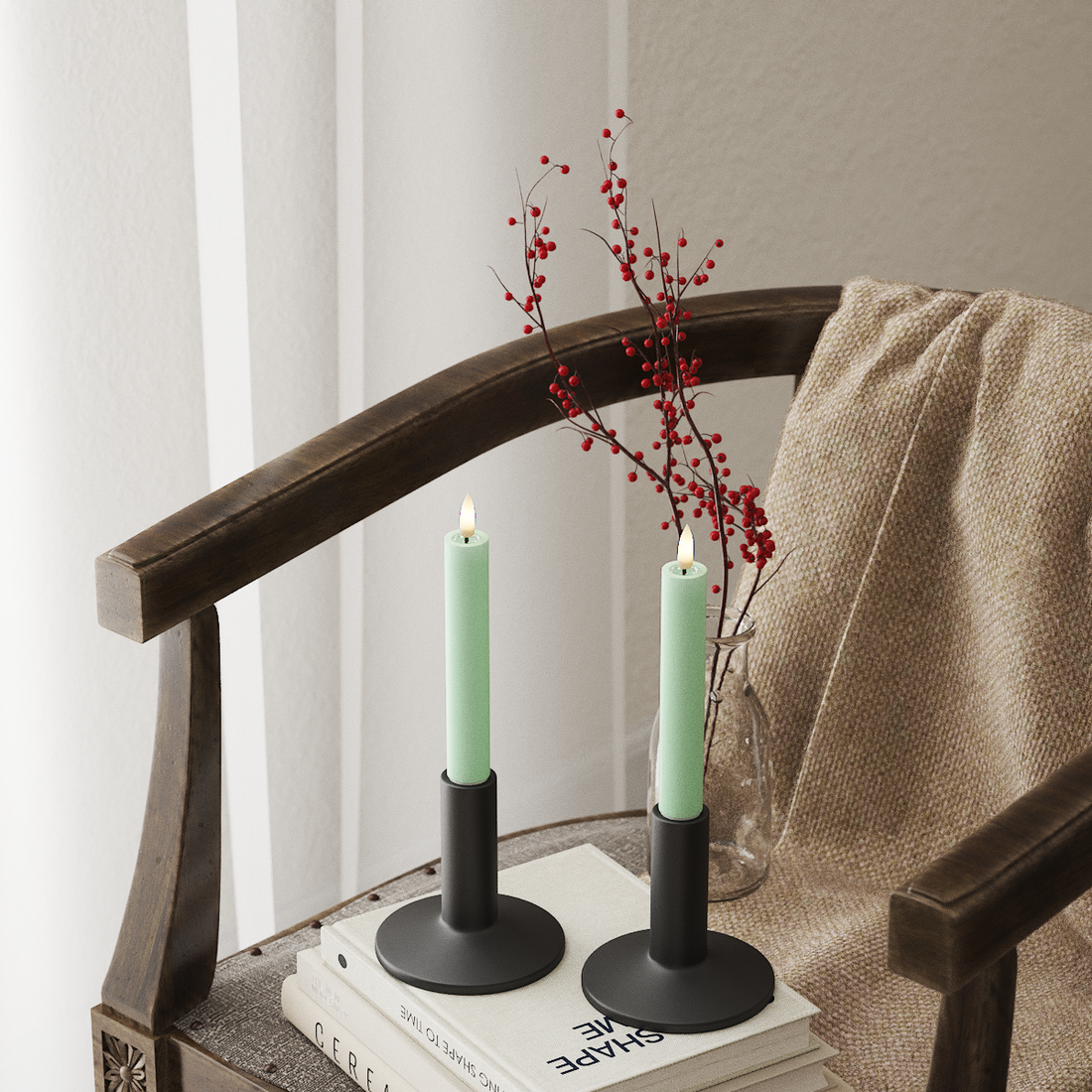 Deluxe Homeart LED Dinner candle 2 pieces, Ø 2 x 15 cm Mint LED Dinner candle 4