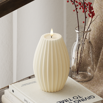 Deluxe Homeart LED Ribbed candle D 10 x H 15 cm Cream LED Ribbed candle 4