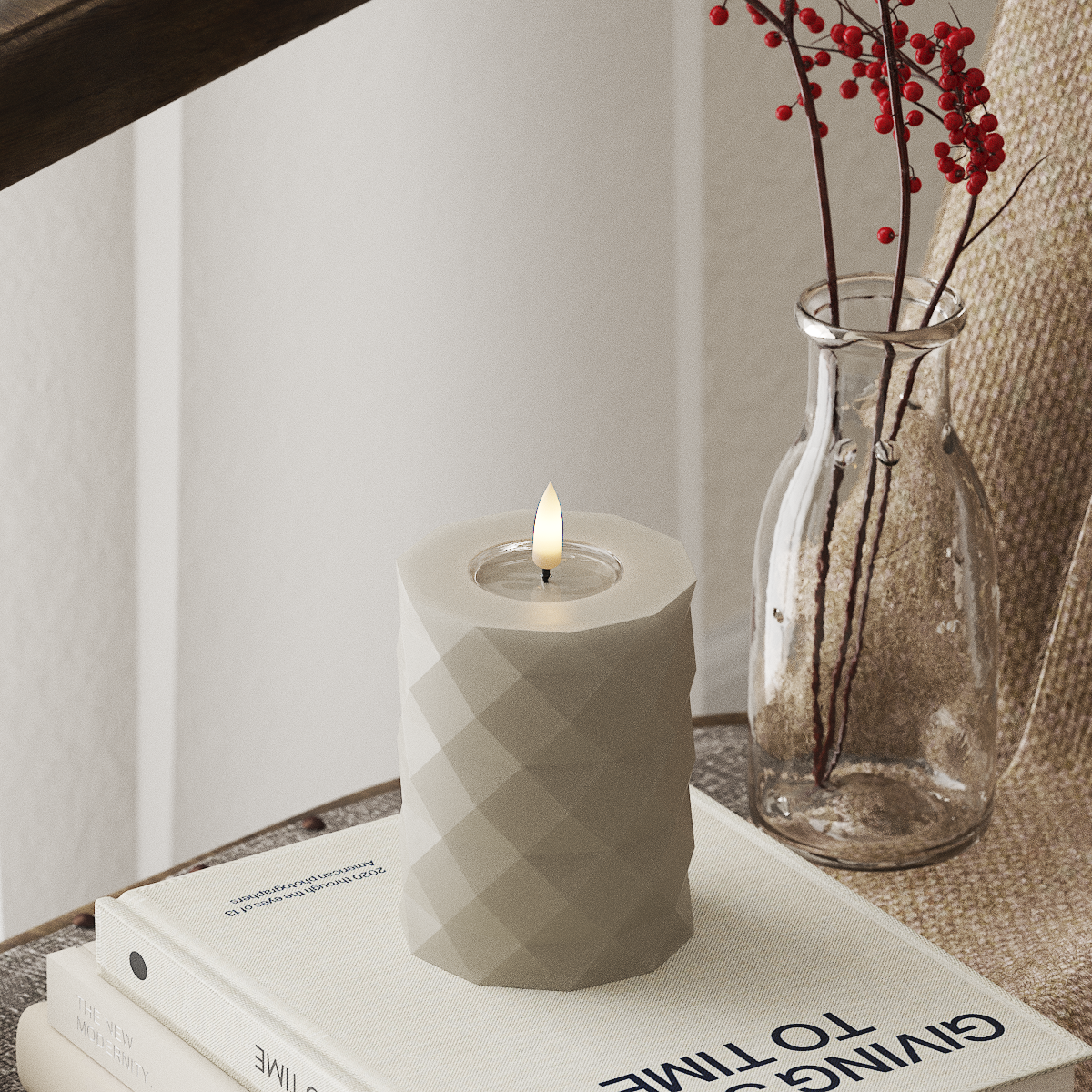 Deluxe Homeart Square LED Pillar candle Ø 7.5 x 10 cm Sand LED Square 4