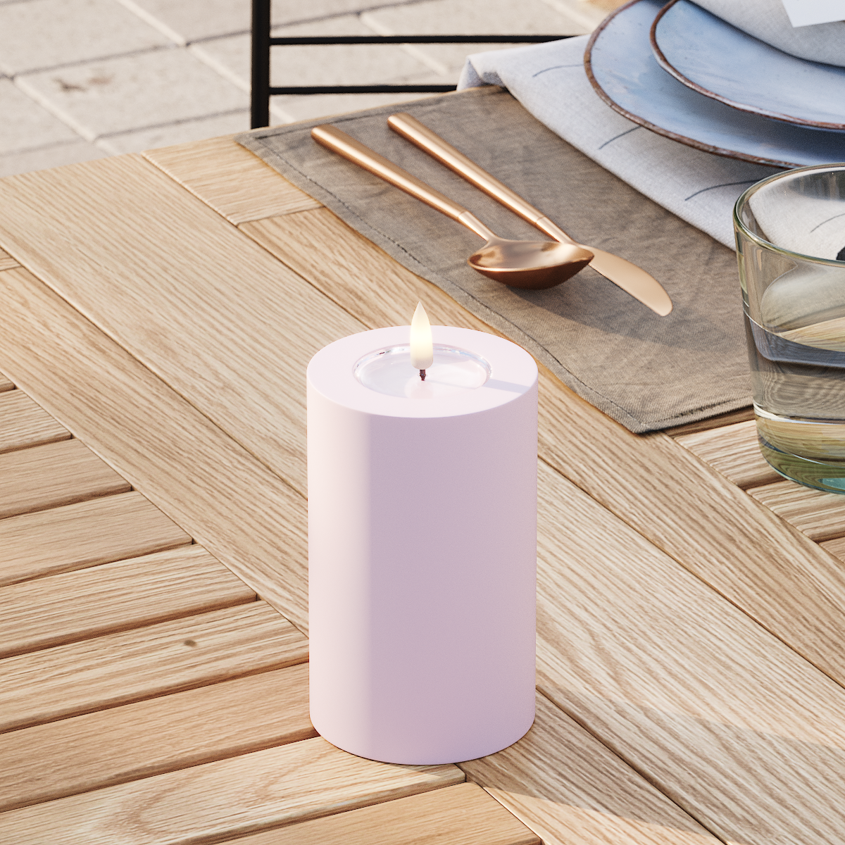 Deluxe Homeart Udendørs LED Bloklys Ø 7,5 x 12,5 cm Støvet rød LED udendørslys bloklys 3