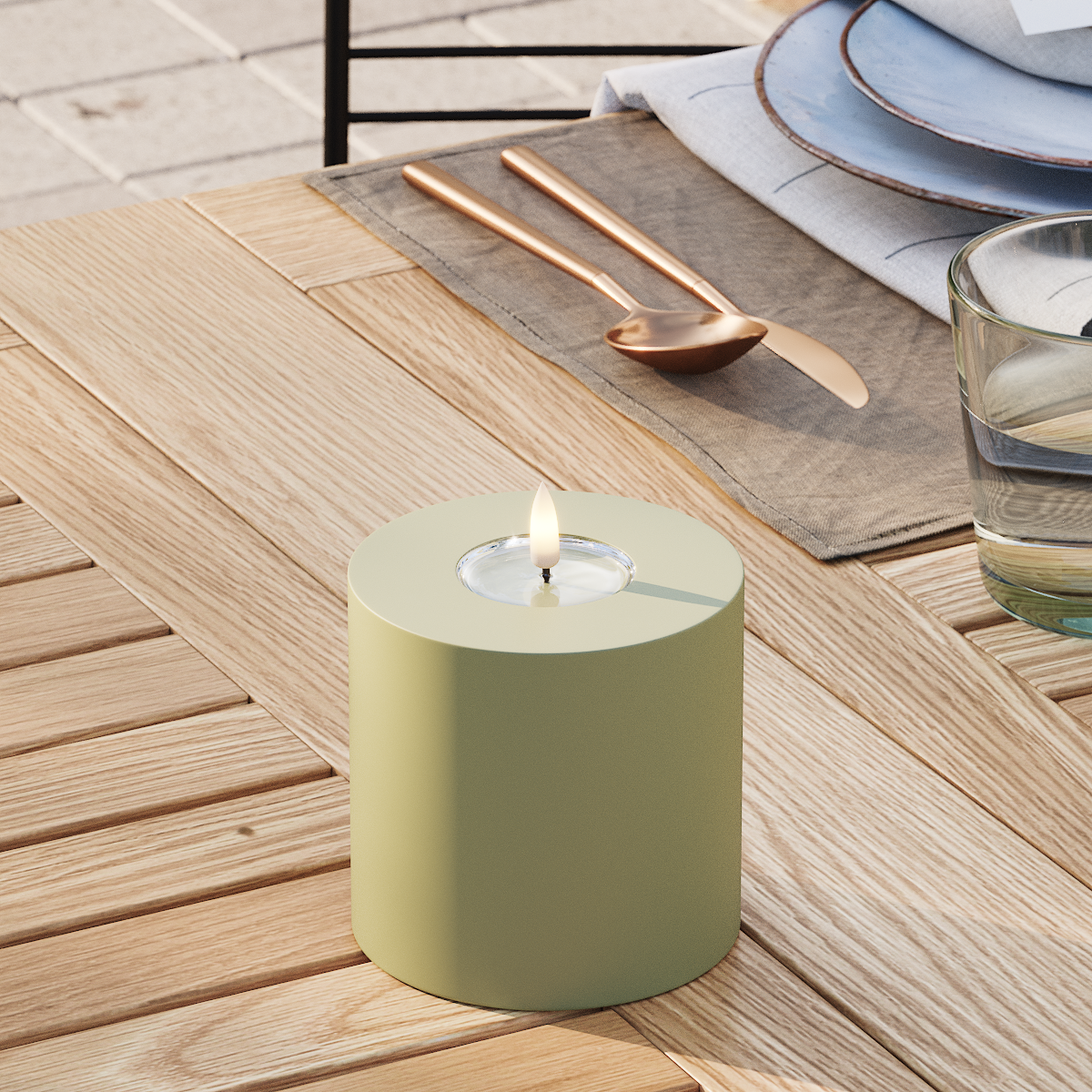 Deluxe Homeart Utomhus LED Blockljus Ø 10 x 10 cm Olivgrön LED utomhusljus Blockljus 3