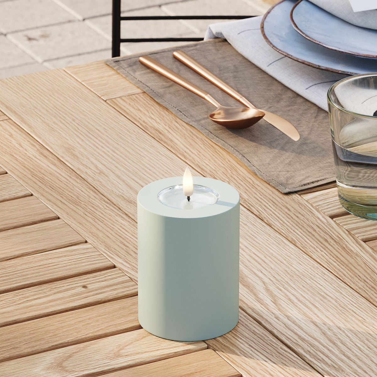 Deluxe Homeart Φωτιστικό μπλοκ LED εξωτερικού χώρου Ø 7,5 x 10 cm Φασκόμηλο πράσινο Φως μπλοκ εξωτερικού φωτός LED 3