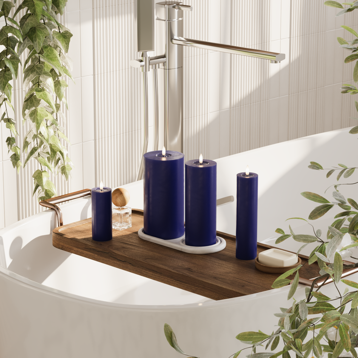 Deluxe Homeart LED blokklyspakke - Kongeblå - 5 x 12,5 + 20 | 7,5 x 20 | 10 x 20 cm pakke 2