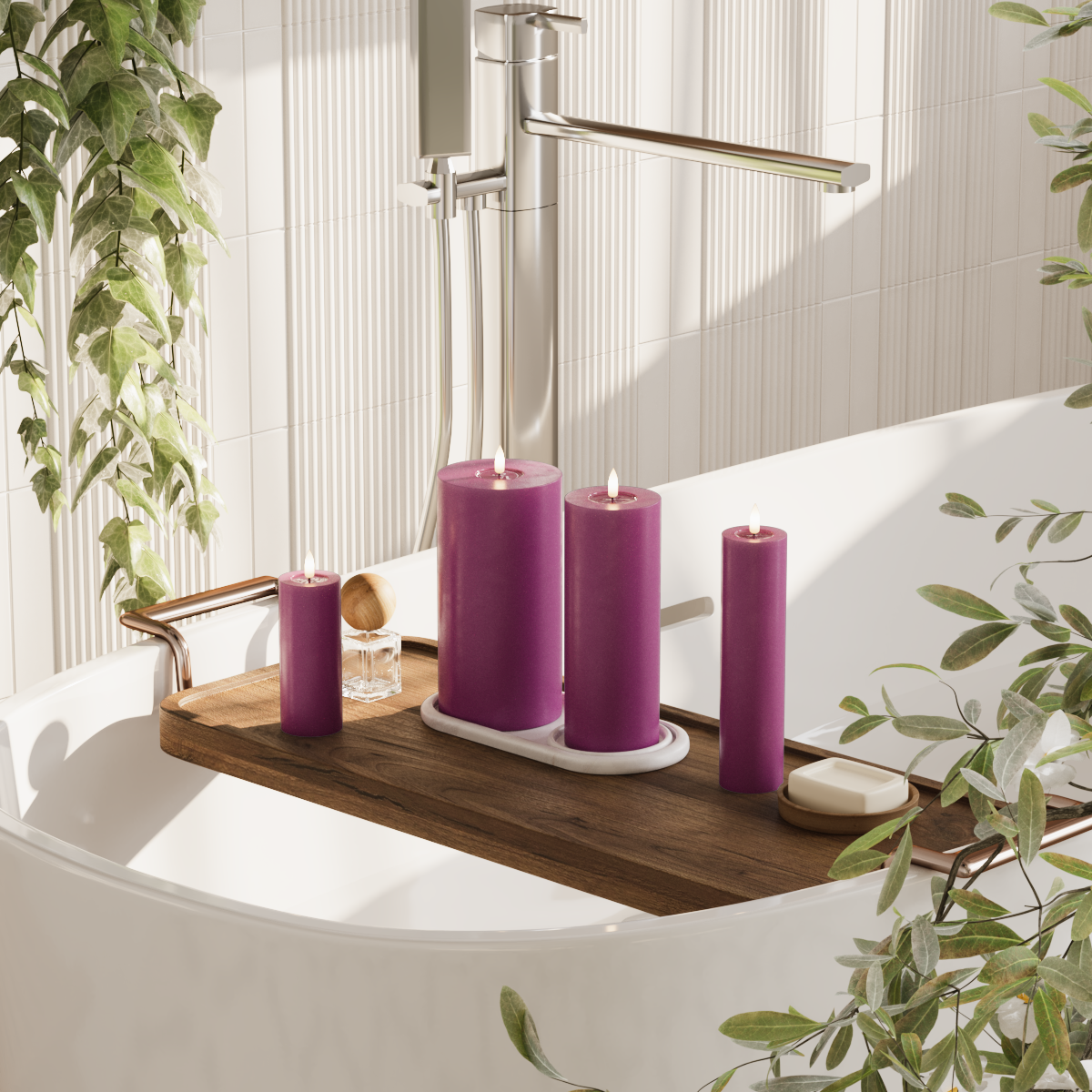 Deluxe Homeart LED Pillar candle package - Violet - 5 x 12.5 + 20 | 7.5 x 20 | 10 x 20 cm package 2