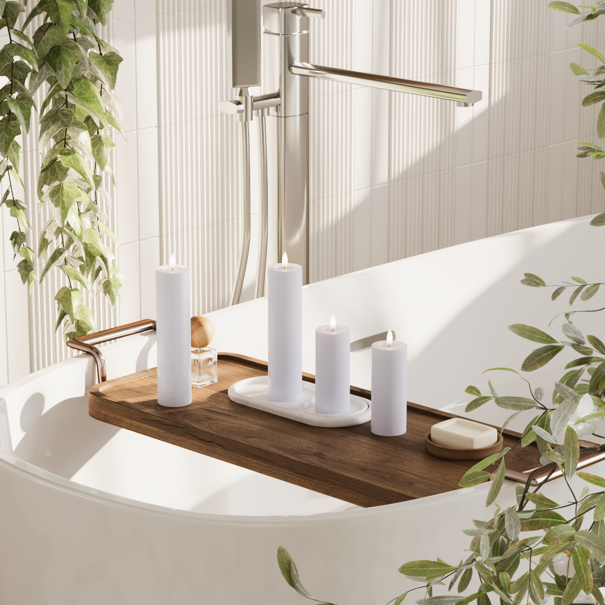 Deluxe Homeart LED Pillar candle package - Dusty Blue - 2 x 5 x 12.5 | 2x 5 x 20 cm package 2