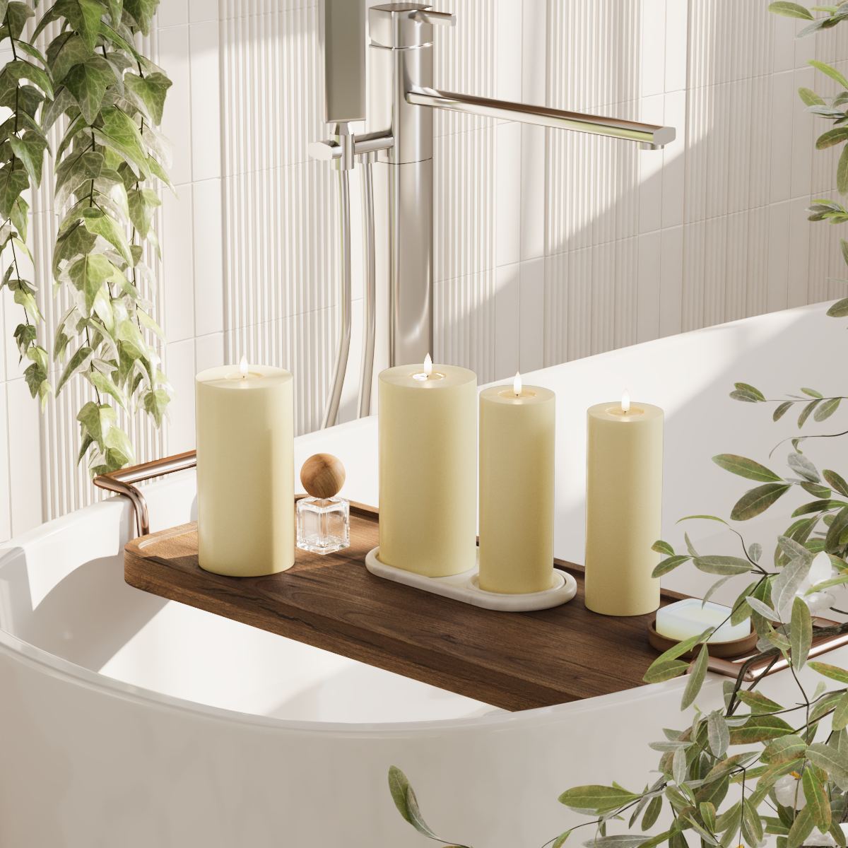 Deluxe Homeart LED blokklyspakke - Lys gul - 2x 7,5 x 20 | 2x 10 x 20 cm pakke 2