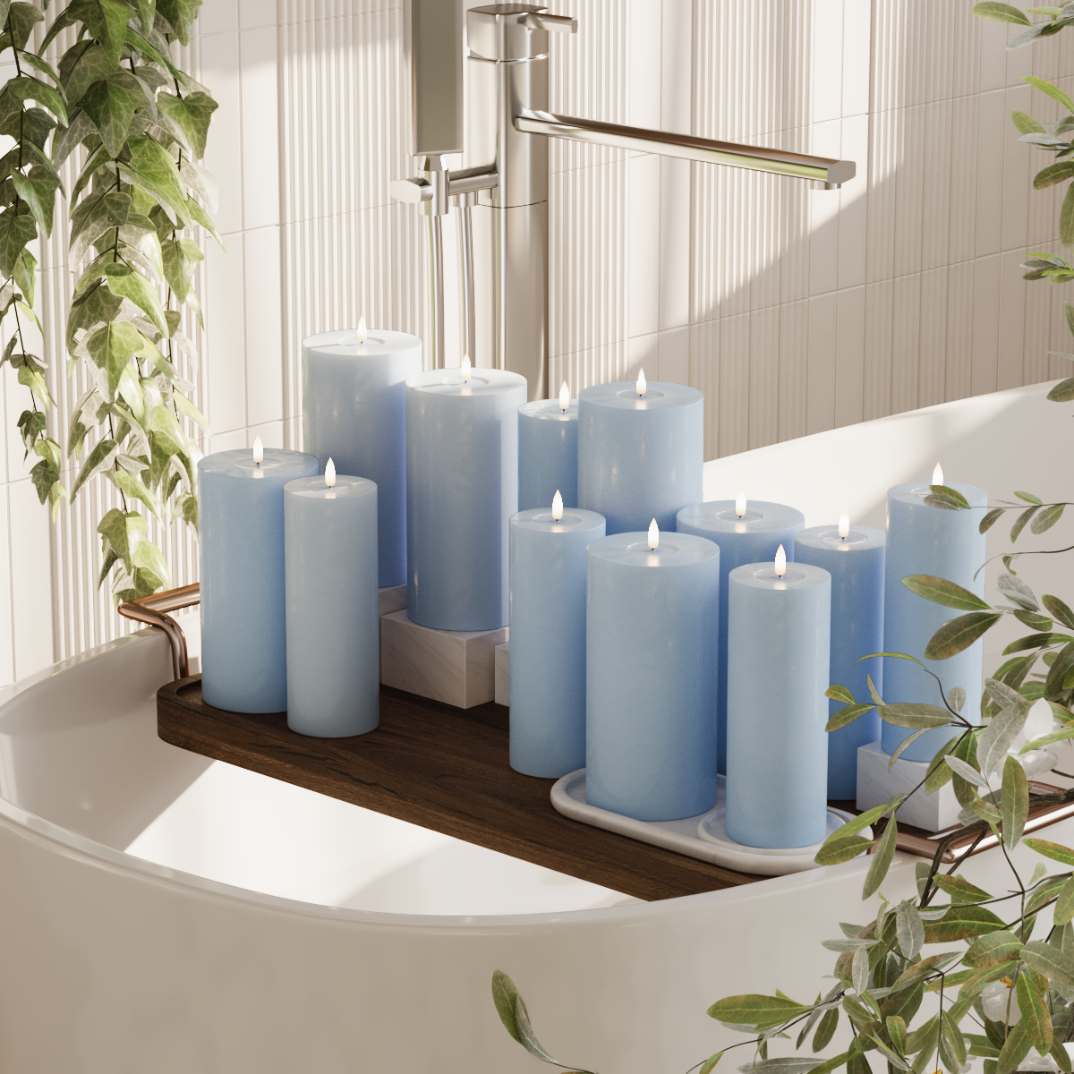 Deluxe Homeart Συσκευασία φωτός μπλοκ LED - Παγωμένο μπλε - 6 x 7,5 x 20 | 6x 10 x 20 cm συσκευασία 2