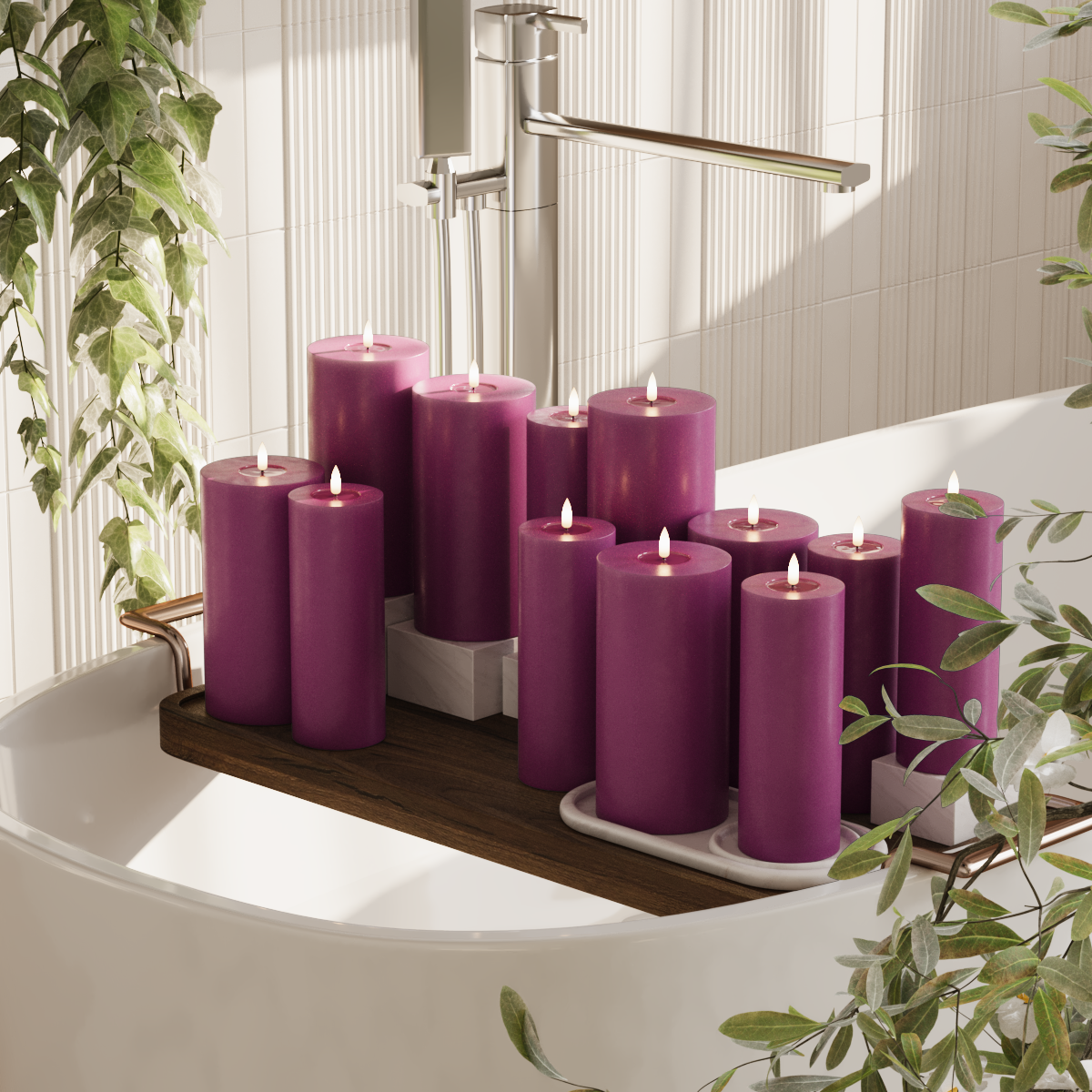 Deluxe Homeart LED Pillar candle package - Violet - 6 x 7.5 x 20 | 6x 10 x 20 cm package 2