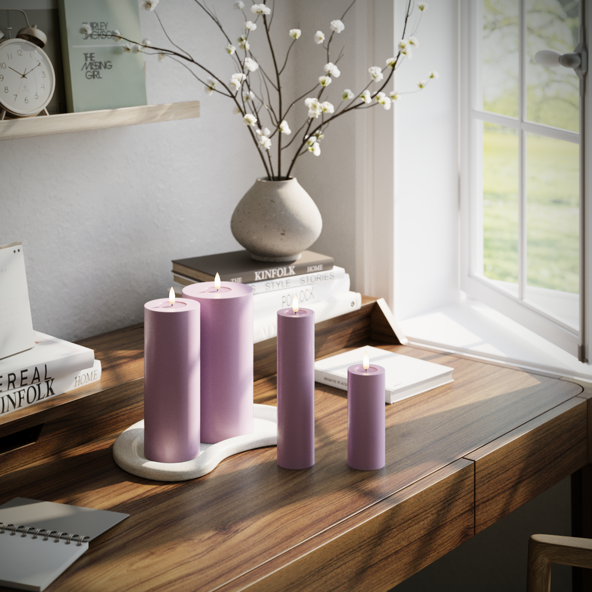Deluxe Homeart LED Pillar candle package - Light Purple - 5 x 12.5 + 20 | 7.5 x 20 | 10 x 20 cm package 1