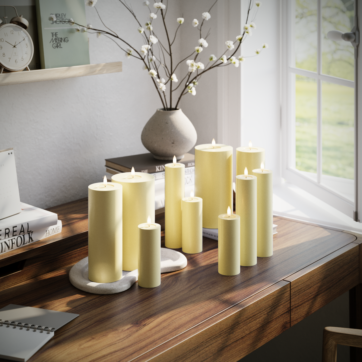 Deluxe Homeart LED Pillar candle package - Light Yellow - 3 x 5 x 20 | 3 x 5 x 12.5 | 2 x 7.5 x 20 | 2x 10 x 20 cm package 1