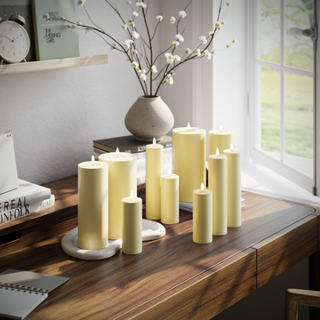 Deluxe Homeart LED Pillar candle package - Light Yellow - 3 x 5 x 20 | 3 x 5 x 12.5 | 2 x 7.5 x 20 | 2x 10 x 20 cm package 1