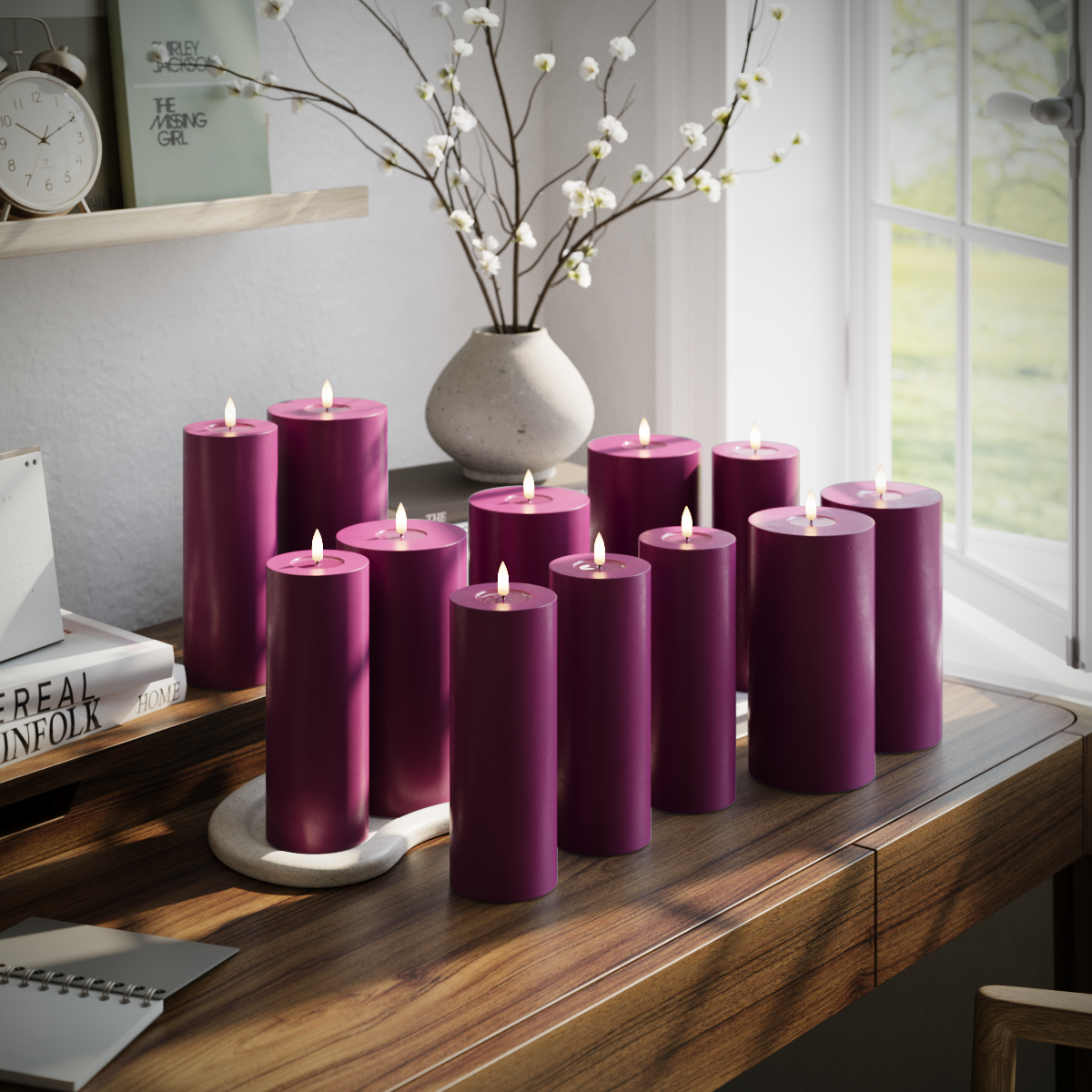 Deluxe Homeart LED Pillar candle package - Violet - 6 x 7.5 x 20 | 6x 10 x 20 cm package 1