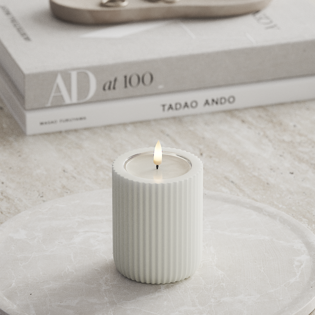 Deluxe Homeart Unique LED Ribbed candle D 8 x 10 cm White unique Ribbed candle 1