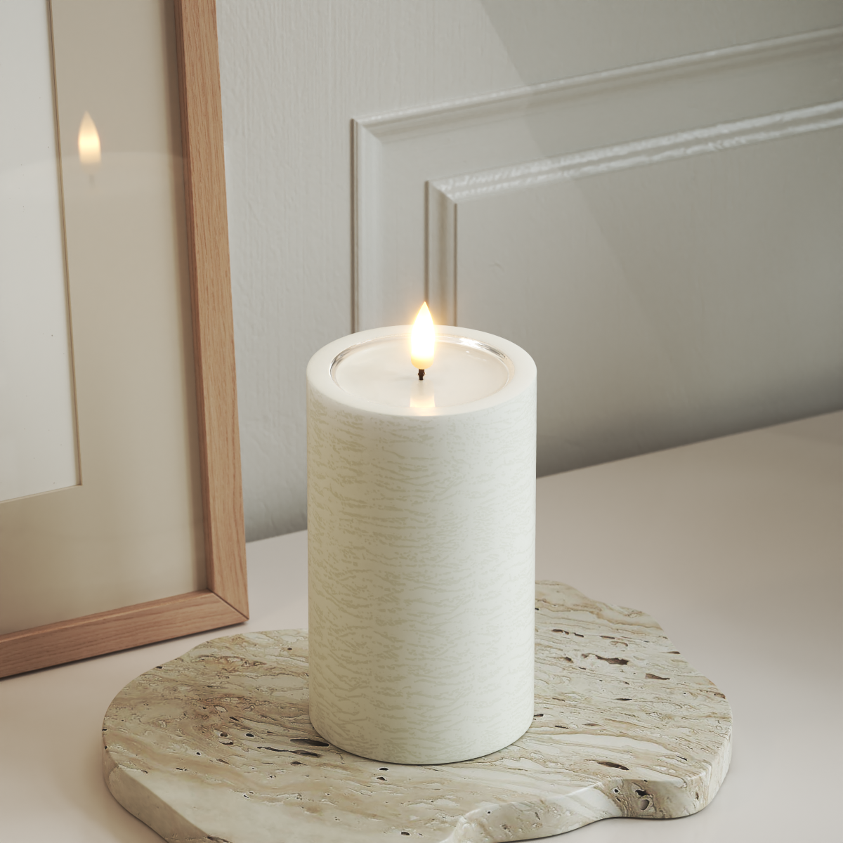 Deluxe Homeart Unique LED Pillar candle D 7.5 x 12.5 cm White unique Pillar candle 3