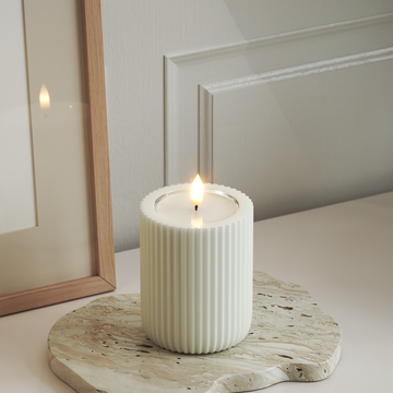 Deluxe Homeart Unique LED Ribbed candle D 8 x 10 cm White unique Ribbed candle 3